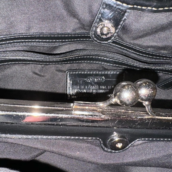 Coach Handbag; black and grey; Kiss lock; Great Buy; GOOD USED CONDITION! - Picture 13 of 14